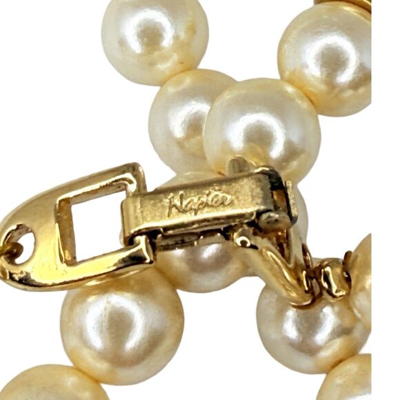 Vintage Napier Faux Pearl Gold Tone Pendant Necklace 24" - Picture 9 of 13